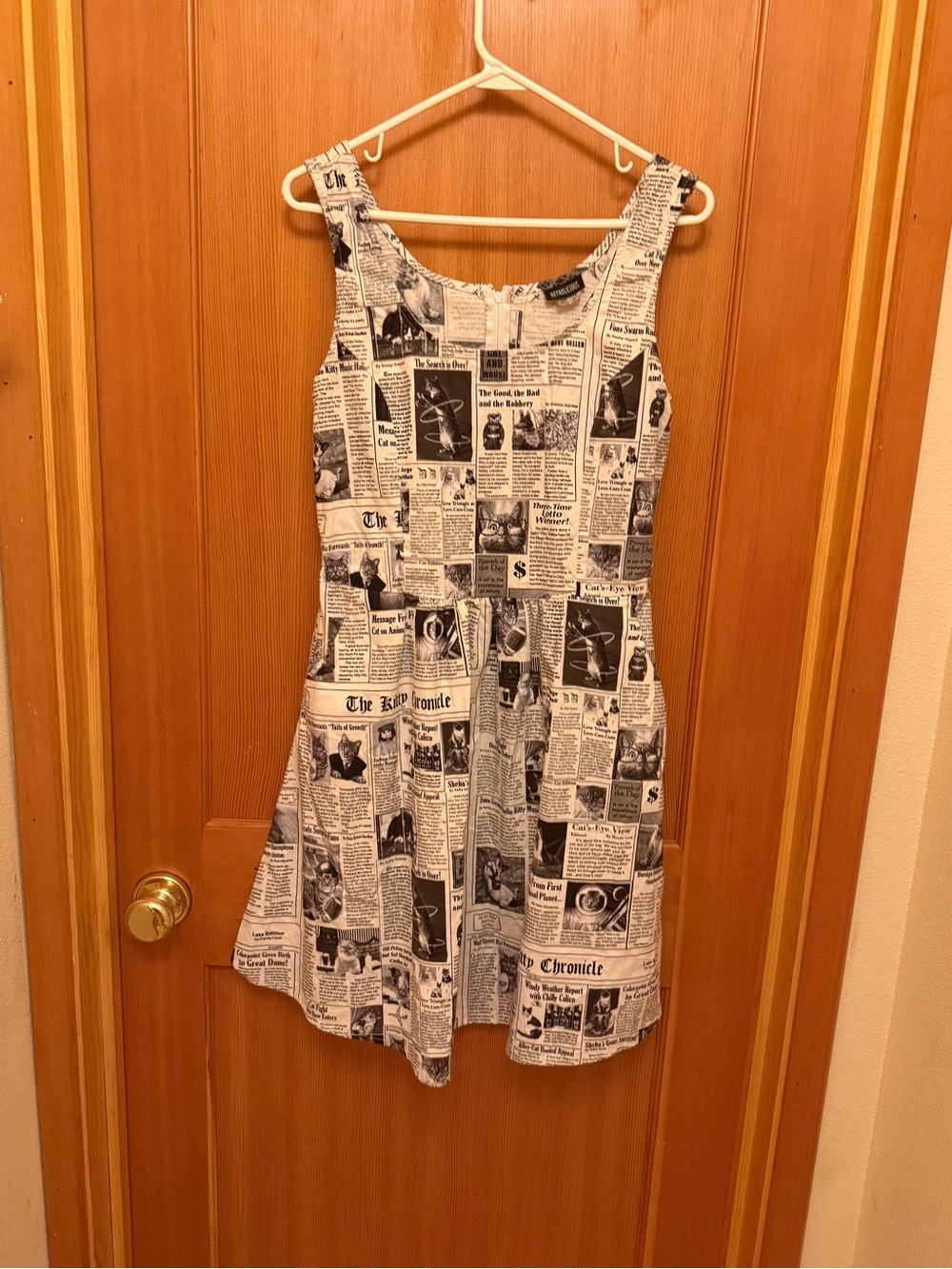 Retrolicious The Kitty Chronicle Newspaper Print A-Line Dress Small